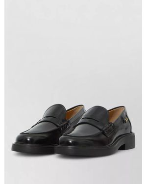 Tod's Leather Apron Front Loafers Rubber Sole - Black