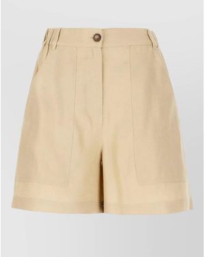 Weekend by Maxmara Linen Shorts Belt Loops Elastic Waistband - Natural