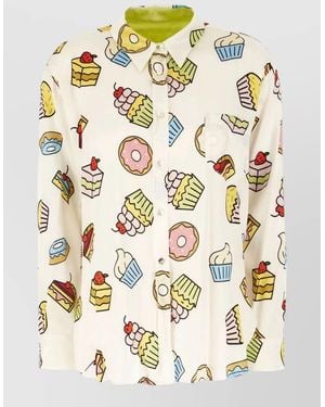 Matimì Stretch Silk Blouse Drop Shoulders Print - Metallic