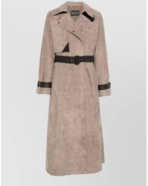 Emporio Armani Leather Belted Fitted Jacket - Natural