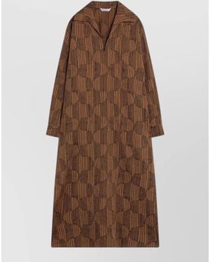Max Mara Geometric Pattern Dress Long Sleeves Maxi - Brown