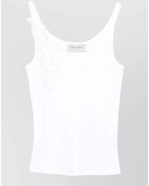 ERMANNO FIRENZE Embroidered Cotton Scoop Neck Sleeveless Tank Top - White