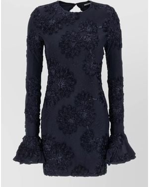 ROTATE BIRGER CHRISTENSEN Mesh Mini Dress Long Sleeves Round Neckline - Blue