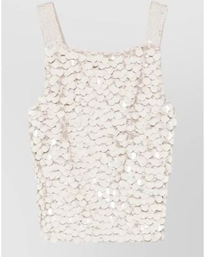 P.A.R.O.S.H. Sequin Sleeveless Top Square Neckline Straps - Natural