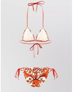 Dolce & Gabbana Maiolica Triangle Bikini Floral Print Hardware - Red