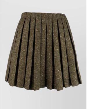 Dior Pleated Skirt Textured Fabric Metallic Finish - Green