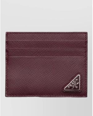 Prada Textured Saffiano Leather Card Holder - Purple