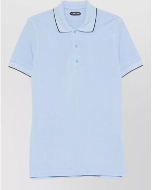Tom Ford Pique Knit Polo Shirt Contrast Collar - Blue