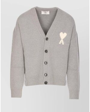 Ami Paris Alpaca Blend V-Neck Cardigan - Grey
