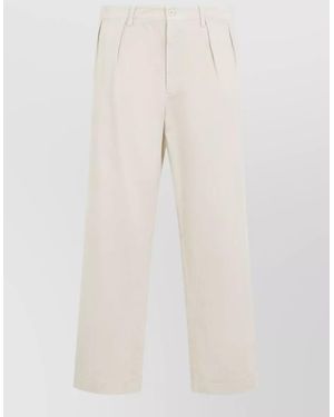 Prada Relaxed Wide Leg Cotton Tailored Trousers - Natural