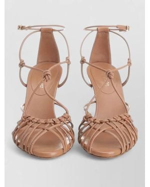 forte_forte Leather Sandals Heels Open Toe Ankle Strap - Brown