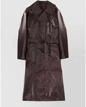 Lemaire Long Coat With Belted Waist And Notched Lapels - Brown