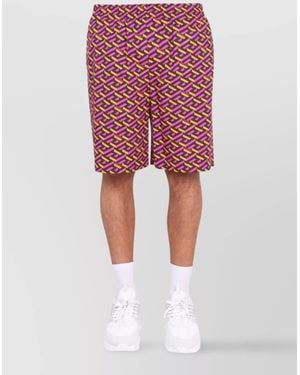 Versace Silk La Greca Print Bermuda Shorts - Red