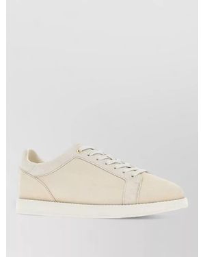 Brunello Cucinelli Suede Lace Up Trainers Low Top Design - Natural