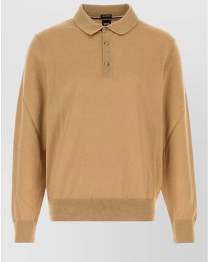 BOSS Wool Long Sleeve Polo Shirt Regular - Natural