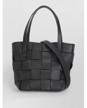 P.A.R.O.S.H. Woven Pattern Leather Tote Shoulder Bag - Black