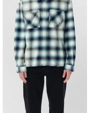 Represent Flannel Shirt Checked Pattern Chest Pockets - Blue