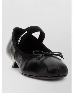 Miu Miu Leather Logo Bow Ballerina Shoes - Black