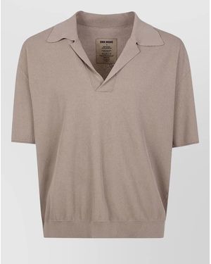 Uma Wang Silk Blend Ribbed Polo Shirt - Natural