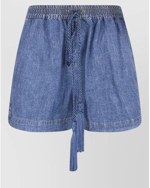 Valentino Garavani Chambray Denim Shorts Straight Cut Back Pockets - Blue