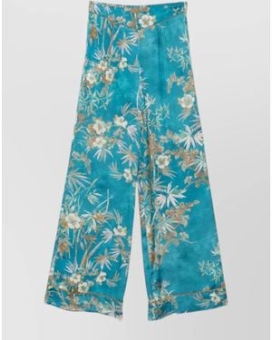 forte_forte Floral Print Satin Wide Leg Pyjama Bottoms - Blue