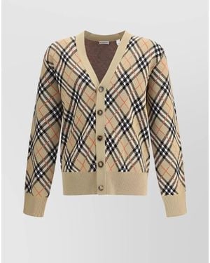 Burberry Wool Check V-Neck Cardigan - White