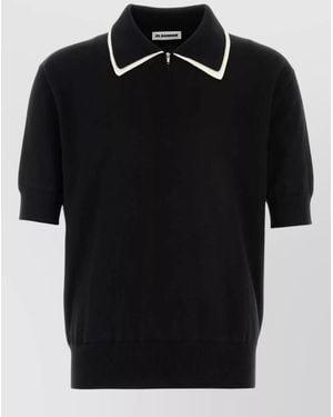 Jil Sander Cotton Polo Shirt Contrast Collar Hem - Black