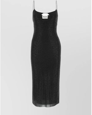 Miu Miu Rhinestone-Embellished Silk Crepe Midi Dress - Black