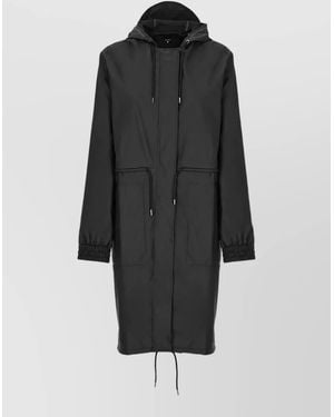 Rains Hooded Belted Raincoat - Black