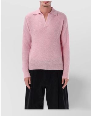 AURALEE Long Sleeve Polo Jumper With Ribbed Cuffs - Pink