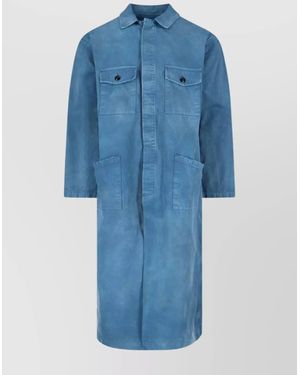 Maison Margiela Long Length Jacket With Chest And Front Pockets - Blue