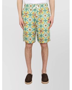 Drole de Monsieur Faience Knee Length All-Over Print Shorts - Green