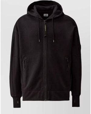C.P. Company Diagonal Fleece Hooded Zip Jacket - Black