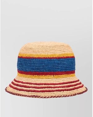 Rabanne Raffia Bucket Hat Summer Band Detail - Blue