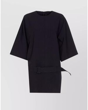 MM6 by Maison Margiela Virgin Wool Blend Belted Wide Mini Dress - Blue