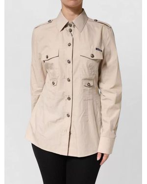 Dolce & Gabbana Cotton Long-Sleeve Collared Fitted Jacket - Natural