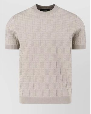 Fendi Ribbed Logo-Print Crewneck T-Shirt - Natural