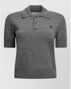 Ami Paris Wool Polo Shirt - Gray