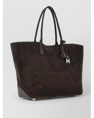 Hogan Tote Bag Contrast Trim Suede Texture - Black