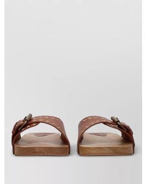 Isabel Marant Studded Leather Slide Sandals - Brown