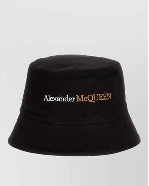 McQueen Bucket Hat Logo Detail Wide Brim - Black