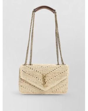 Saint Laurent Crochet Raffia Chain Shoulder Crossbody Bag - Natural