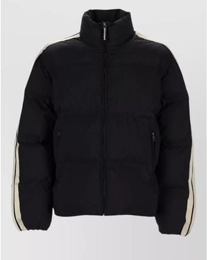 Palm Angels Logo Coat High Collar Side Pockets - Black