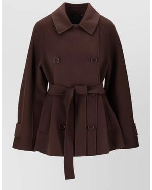 Max Mara Double Breasted Jacket Belted Waist Buttons - Brown