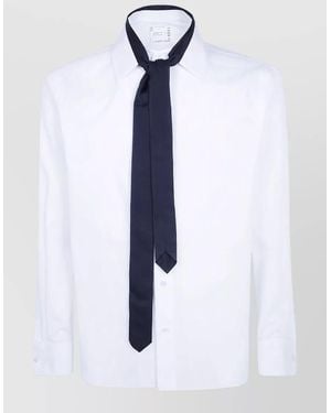 Sacai Poplin Shirt Satin Long Tie Detail - Blue