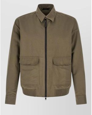 Brioni Linen Cotton Blouson Jacket Buttoned Cuffs - Green