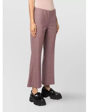 P.A.R.O.S.H. Virgin Wool Houndstooth Mid-Rise Flared Ankle-Length Trousers - Pink