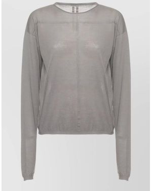 Rick Owens Cashmere Ribbed Crewneck Long-Sleeve T-Shirt - Gray