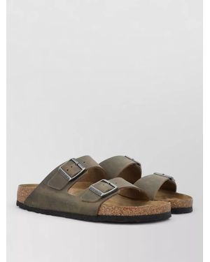 Birkenstock Double Strap Leather Flat Sole Sandals - Brown