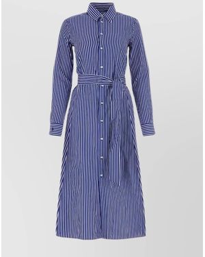 Polo Ralph Lauren Embroidered Poplin Shirt Dress With Belted Waist - Purple